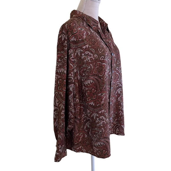 Charter Club Woman Silk Paisley Fall Color Button Down Blouse 18W - Picture 3 of 7